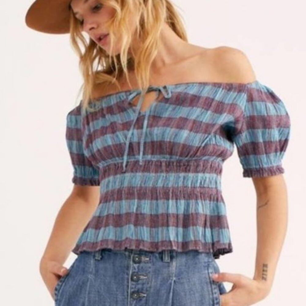 Free People Vivi Smocked Top Puff Sleeves Size XS NWOT